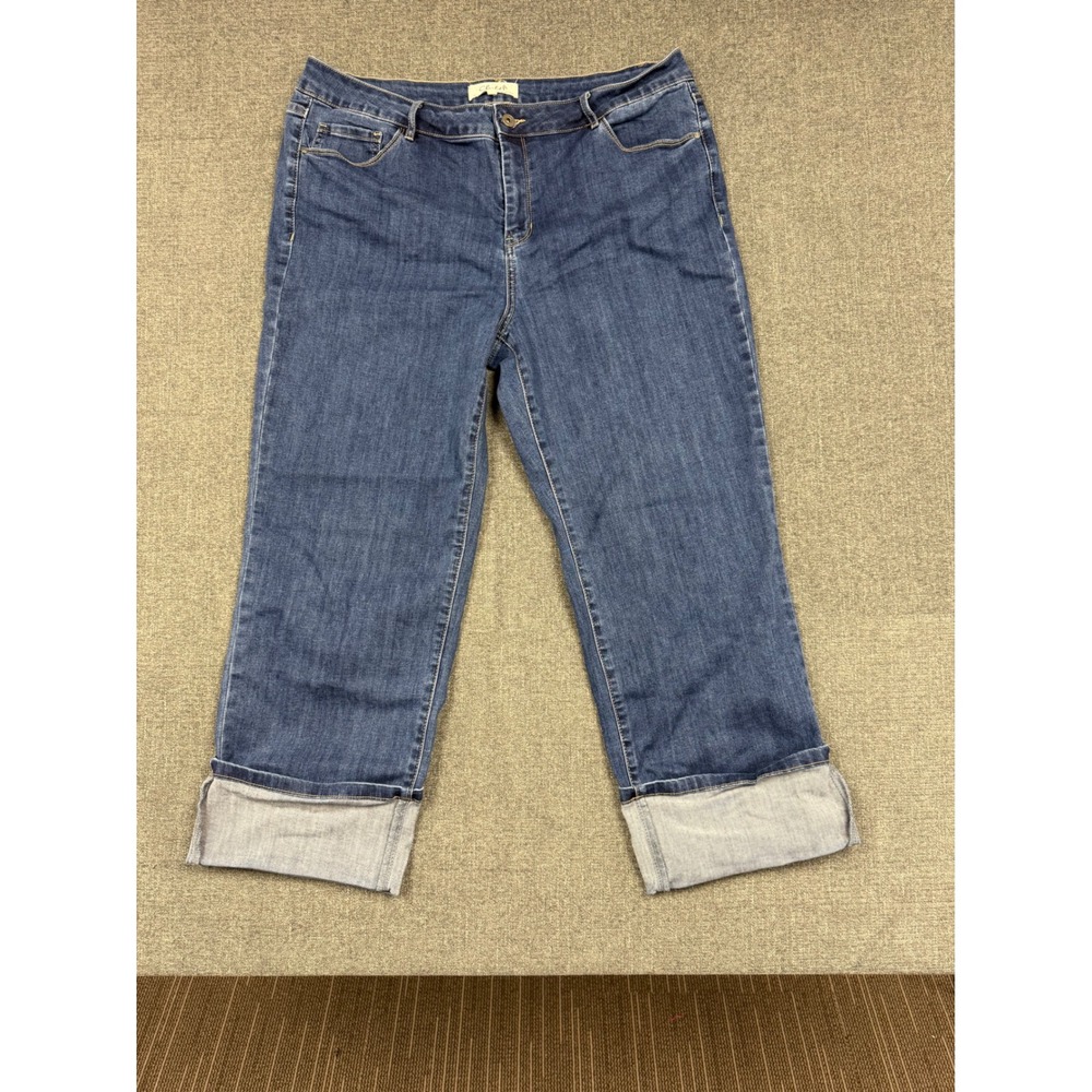 Charlie B Womens Medium Wash Cuffed Cropped Jeans Size 16 EUC